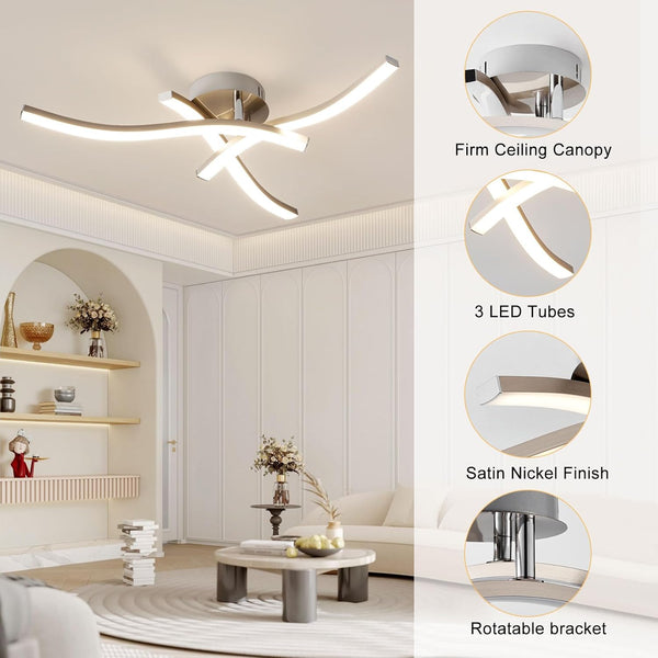Harper Living 3 Lights LED Ceiling Light, Satin Nickel Finish