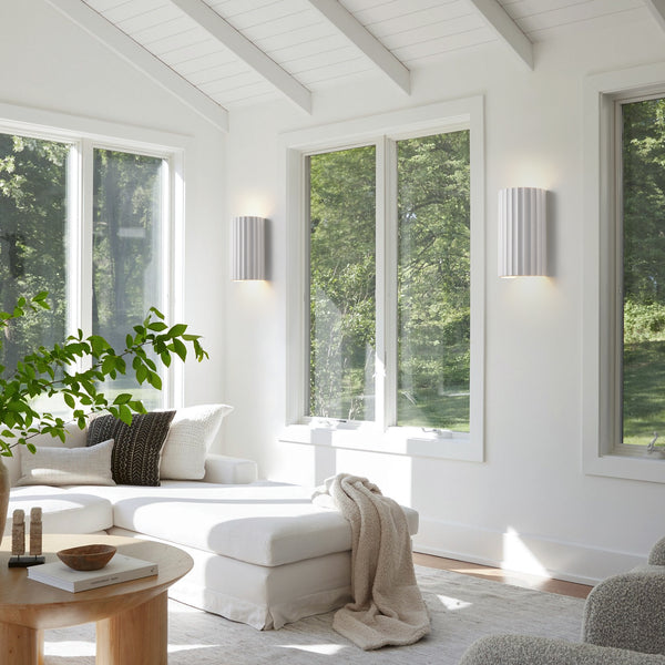 Modern Wall Light, 2xGU10 Cap Up and Down, White Ceramic, Wave Pattern