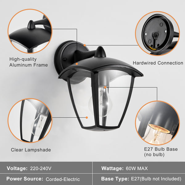 HARPER LIVING Outdoor Wall Lights, Black Exterior Wall Lamp with Clear Shade, Security Lights for Porch, Front Door, Garden, Patio