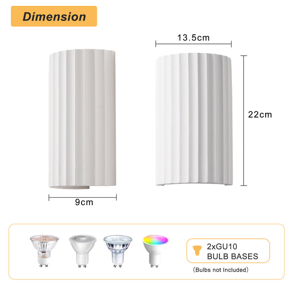 Modern Wall Light, 2xGU10 Cap Up and Down, White Ceramic, Wave Pattern