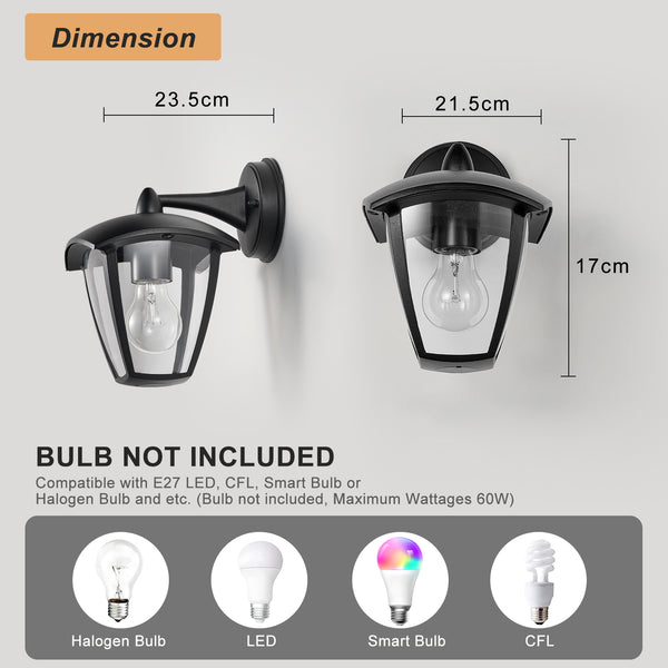 HARPER LIVING Outdoor Wall Lights, Black Exterior Wall Lamp with Clear Shade, Security Lights for Porch, Front Door, Garden, Patio