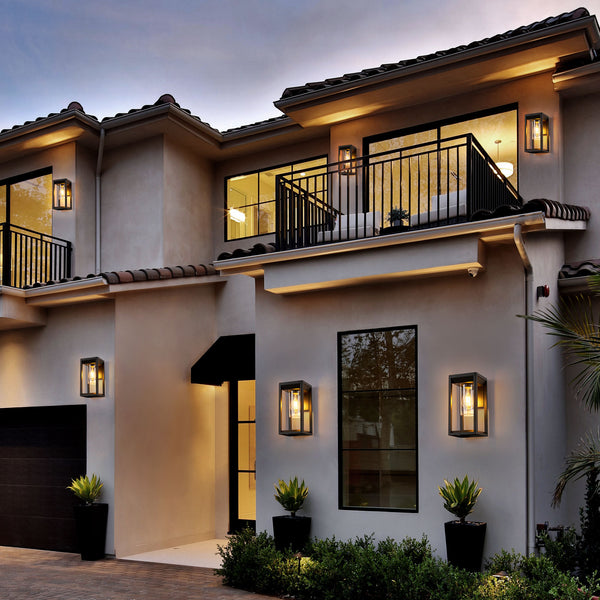 Outdoor Wall Lights Lantern Mains Powered, Black Aluminum, Outside Wall Lamp with Clear Shade, Security Lights for Porch Front Door