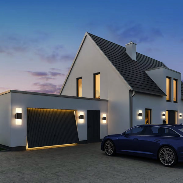 HARPER LIVING Outdoor Wall Lights, LED Outdoor Lights Mains Powered, Up and Down Exterior Lamp with White Shade