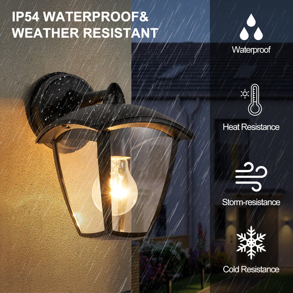 HARPER LIVING Outdoor Wall Lights, Black Exterior Wall Lamp with Clear Shade, Security Lights for Porch, Front Door, Garden, Patio