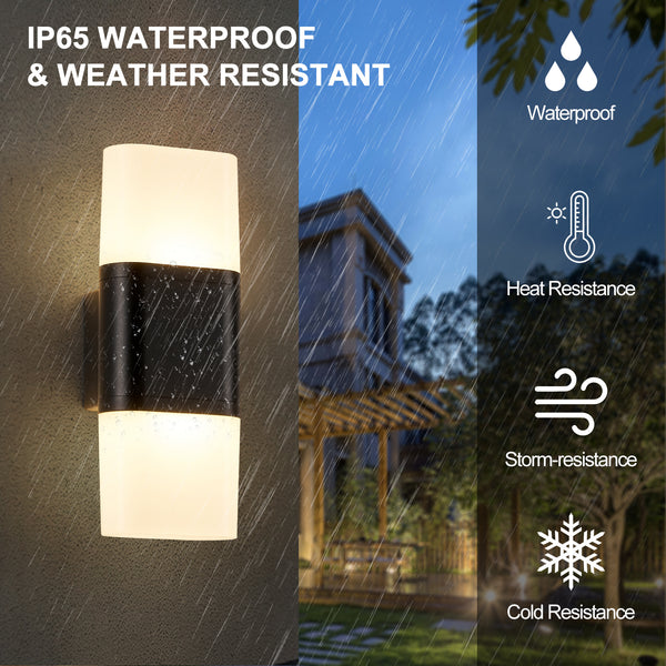 HARPER LIVING Outdoor Wall Lights, LED Outdoor Lights Mains Powered, Up and Down Exterior Lamp with White Shade