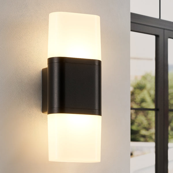 HARPER LIVING Outdoor Wall Lights, LED Outdoor Lights Mains Powered, Up and Down Exterior Lamp with White Shade