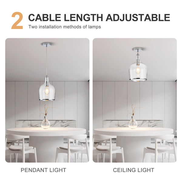 Pendant Ceiling Light, Chrome Glass Pendant Lamp with Bubbles Glass Shade, Adjustable