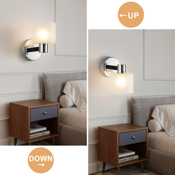 Modern Wall Light, Indoor Wall Lamp with Chrome Finish & Frosted Glass