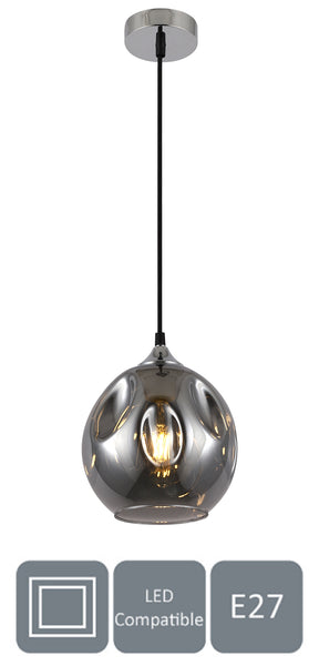 HARPER LIVING 1xE27/ES Pendant Ceiling Light, Smoke Grey Finish, Dome Shade, 60 Watts Maximum, Adjustable Height