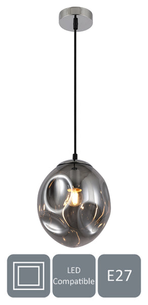 HARPER LIVING 1xE27/ES Pendant Ceiling Light, Smoke Grey Finish, Oval Shade, 60 Watts Maximum, Adjustable Height