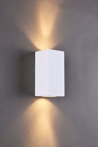 Ceramic Rectangle Shaped Wall Light, 2 lights Up/Down White Paintable GU10 sockets (NO BULBs)