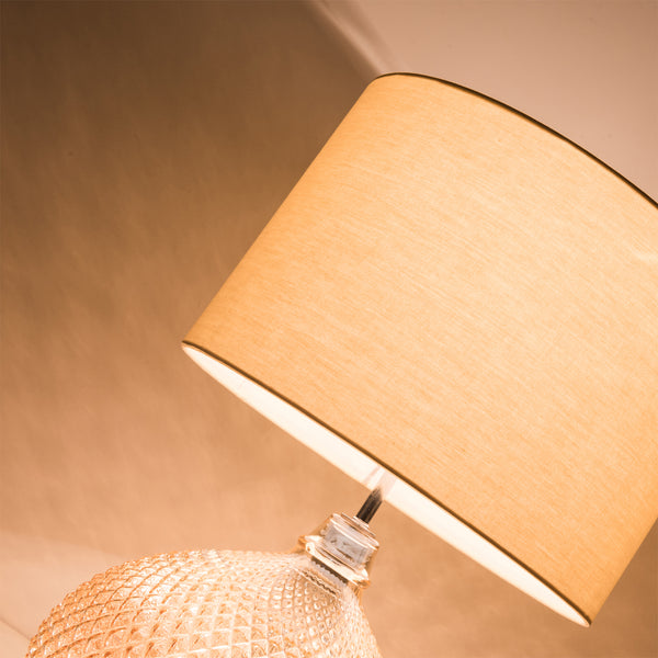 Single Table Lamp with Twin On/Off Switches, UK/EU Plug, Amber Base Glass Finish, Fabric Shade Taupe Finish, Suitable for LED Upgrade