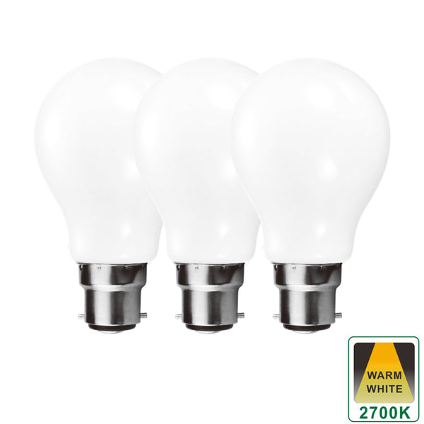 B22 9 Watts Dimmable LED Vintage Bayonet Light Bulb, Warm White Opal Finish Packs of 3 and 5