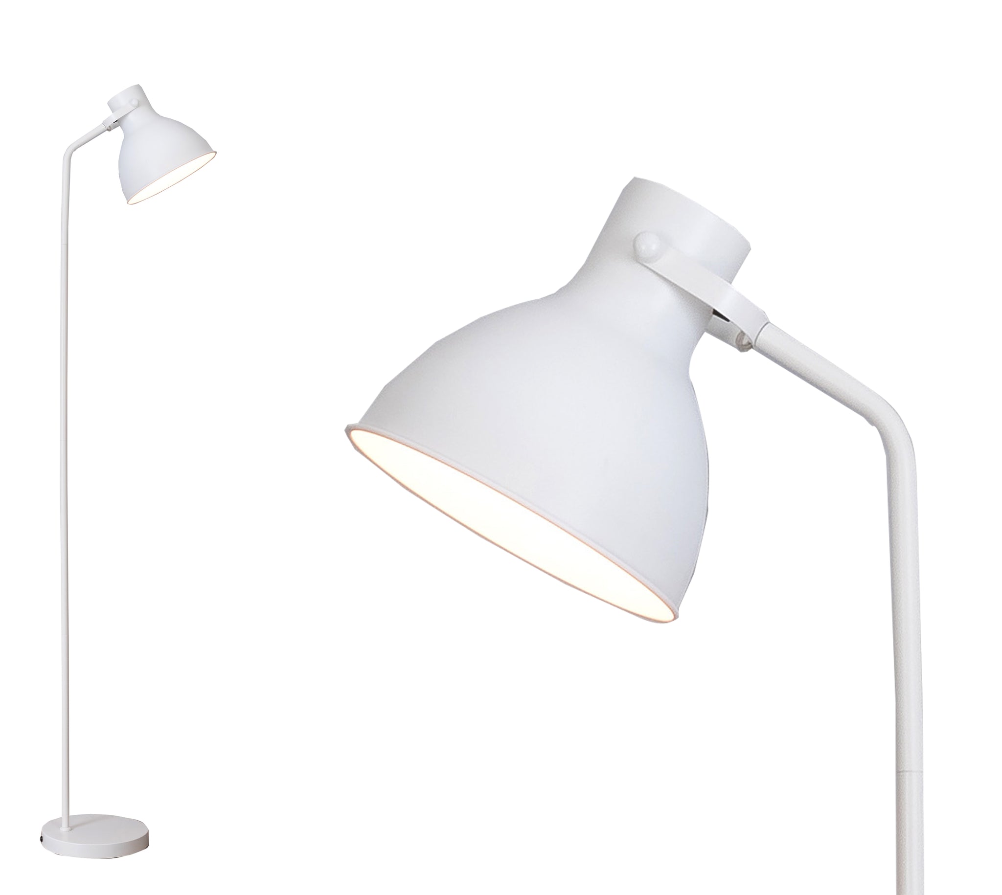 Floor Lamp, Bowl Shade, On/Off Switch, ECP Plug, Reading Light, Simple Design, Matt White Finish, E27 Bulb Cap