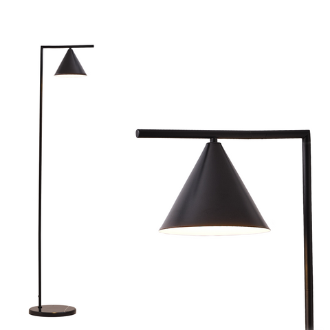 Matt Black Floor Lamp, Rotatable Shade, Black Marble Base, LED compatible