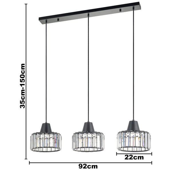 Harper Living 3 Light Bar Crystal Pendant Ceiling Light