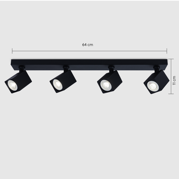 4 Light GU10 Square Spotlight 4x GU10 Black Linear