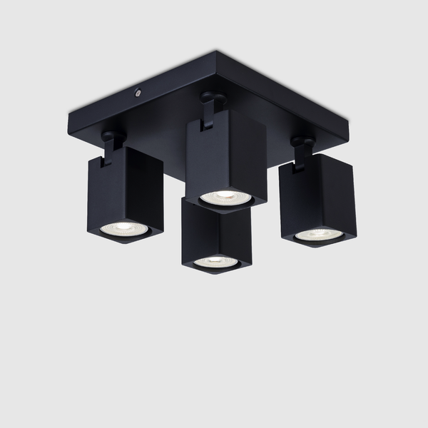 4 Light GU10 Square Spotlight 4x GU10 Black