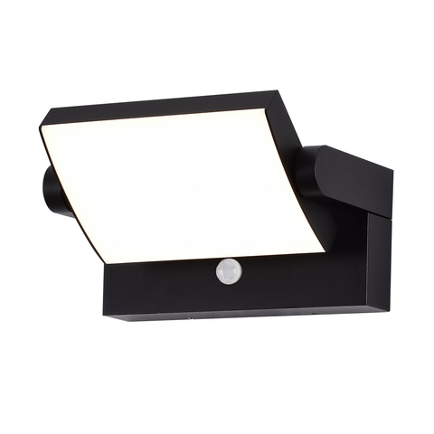 LED Black Outdoor Wall Light with PIR Sensor, Adjustable Rectangular Light IP54, 20 Watts 1100 Lumens 4000K