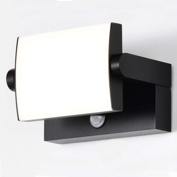 LED Black Outdoor Wall Light with PIR Sensor, Adjustable Rectangular Light IP54, 20 Watts 1100 Lumens 4000K