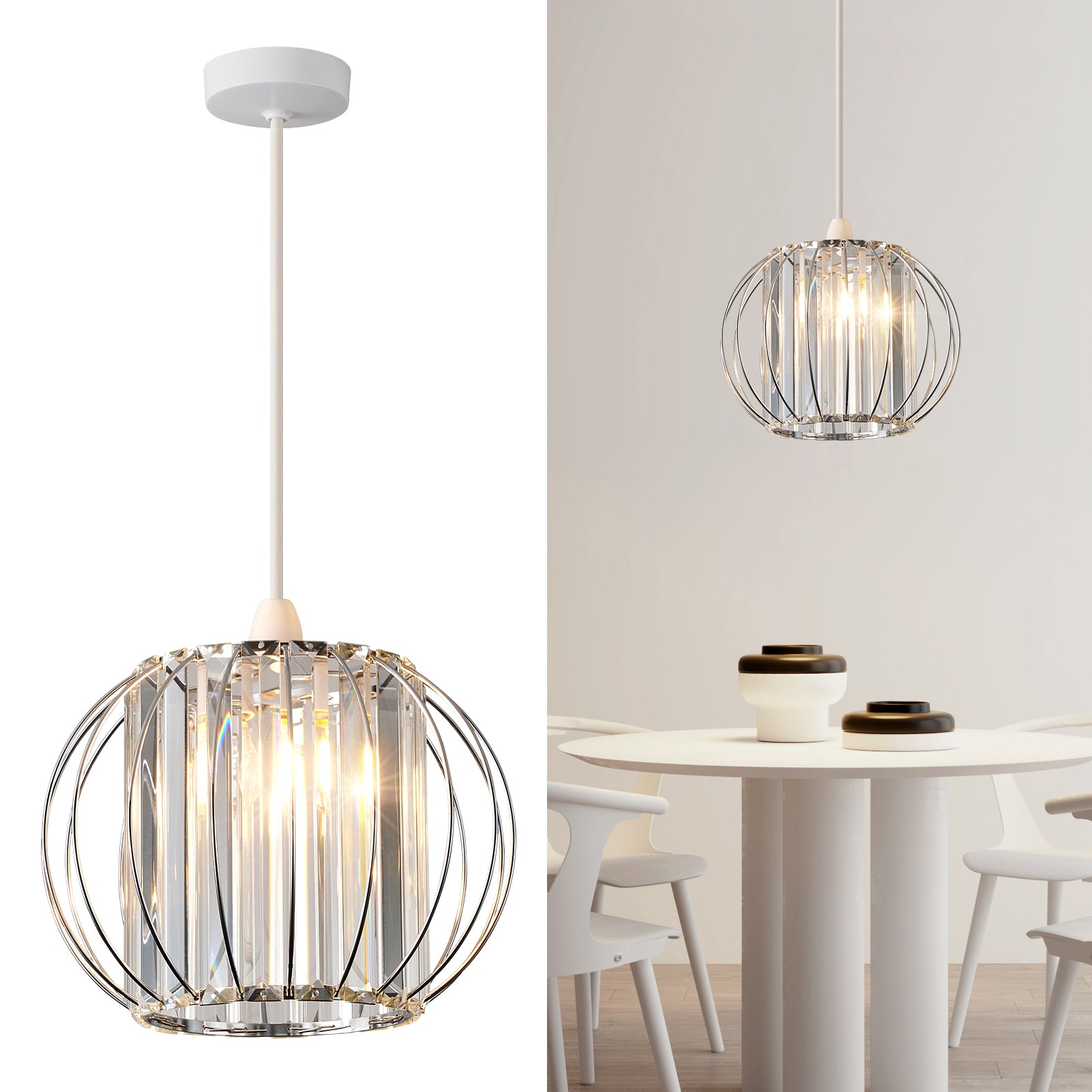 HARPER LIVING Easy Fit Shade, Chrome Ceiling Light Shade 27cm - Modern Lampshade for Bedroom, Kitchen, Living Room