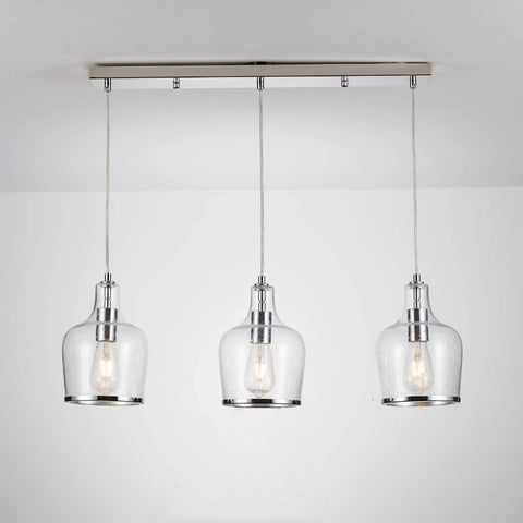 HARPER LIVING 3-Light Pendant Ceiling Light, Modern Polished Chrome Island Ceiling Light with Bubbles Glass Shades