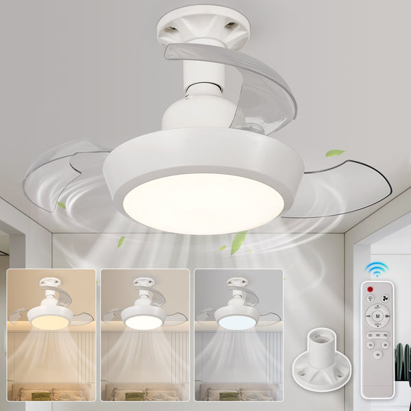 HARPER LIVING Ceiling Fans with Lights, E27 Screw in Fan Lamp with 3 Retractable Blades, 30W 1400LM Dimmable White