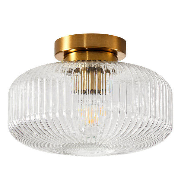 HARPER LIVING Ceiling Light Brass Finish, 27cm Vintage Ceiling Lamp with Textured Glass Shade, E27 Socket IP44 Flush Mount Lighting