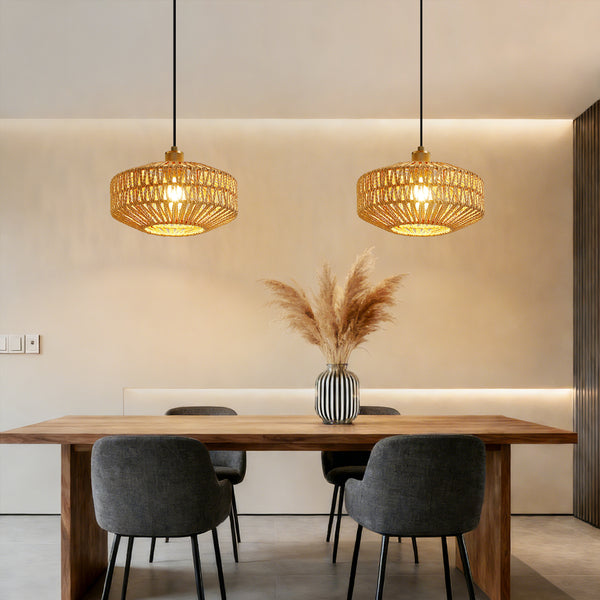HARPER LIVING Easy Fit Handwoven Rope Ceiling Light Shade with Reducer Ring, E27/B22 Woven Shade for Pendant Lights & Floor Lamps