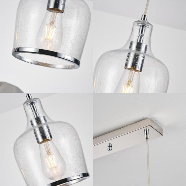 HARPER LIVING 3-Light Pendant Ceiling Light, Modern Polished Chrome Island Ceiling Light with Bubbles Glass Shades