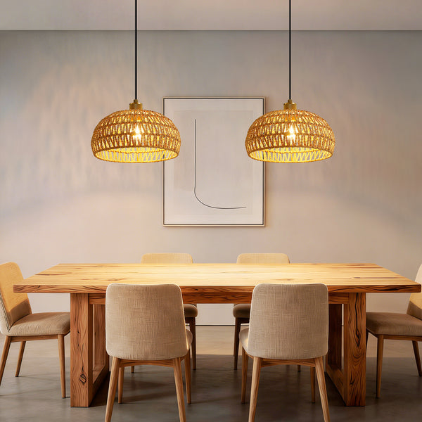 HARPER LIVING Easy Fit Handwoven Rope Ceiling Light Shade with Reducer Ring, E27/B22 Yellow Woven Shade for Pendant Lights & Floor