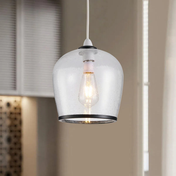 HARPER LIVING Easy Fit Pendant  Light Glass Shade with Bubbles, Matt Black Finish, E27/B22 Lamp Shade with Reducer Ring