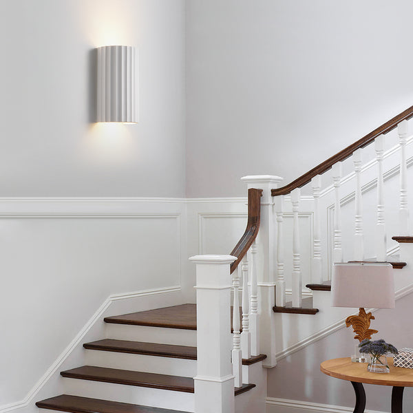 Modern Wall Light, 2xGU10 Cap Up and Down, White Ceramic, Wave Pattern