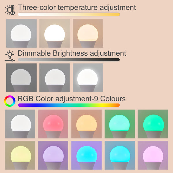 2x HARPER LIVING Rechargeable Light Bulb with Remote, LED E27, Dimmable 9 Colours A60 RGB Lamp Bulbs 2000mAh Battery