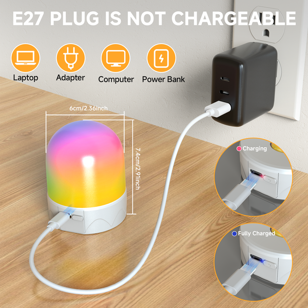 HARPER LIVING USB Rechargeable LED Bulb with Remote, E27 Screw & Magnetic, Dimmable 9 Colours RGB Light Bulbs, 2 Pack