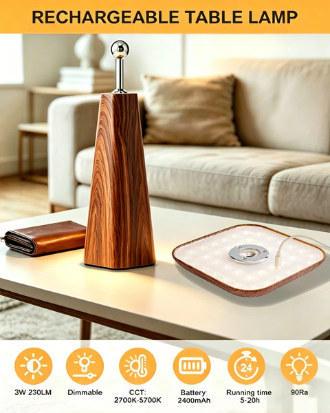 HARPER LIVING Rechargeable Table Lamp, Magnetic Touch Mushroom Bedside Light Dimmable, Portable Desk Lamp, Wood Colour
