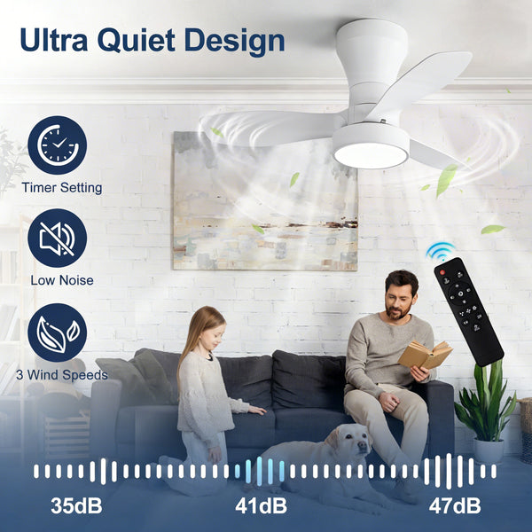 HARPER LIVING Ceiling Fan Light with Remote, 40W 2100LM LED Dimmable Fan Lamp, 3 Colours, 3 Speeds & 2 Timers, White