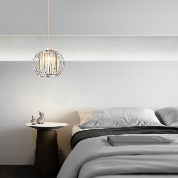 HARPER LIVING Easy Fit Shade, Chrome Ceiling Light Shade 27cm - Modern Lampshade for Bedroom, Kitchen, Living Room