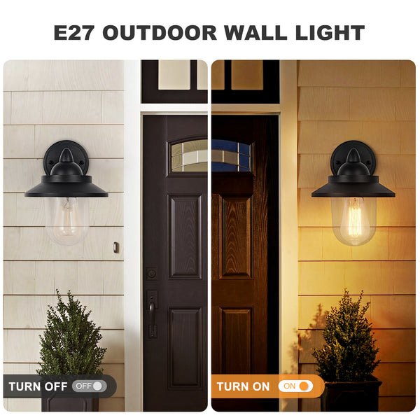 HARPER LIVING Outdoor Wall Light, E27 Outside Wall Lamp Mains Powered with Clear Shade, IP54 Weatherproof Aluminium, Retro Exterior light
