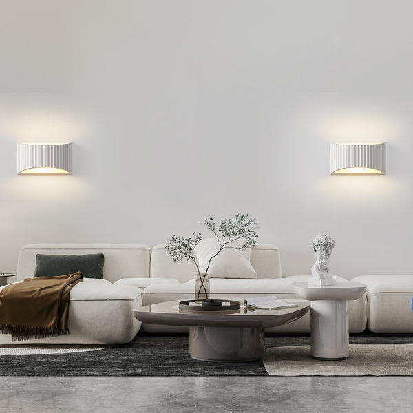 HARPER LIVING Modern Wall Light, Wave Pattern Shade, G9 Cap Type Up and Down Wall Lamp, White Ceramic Paintable Shade