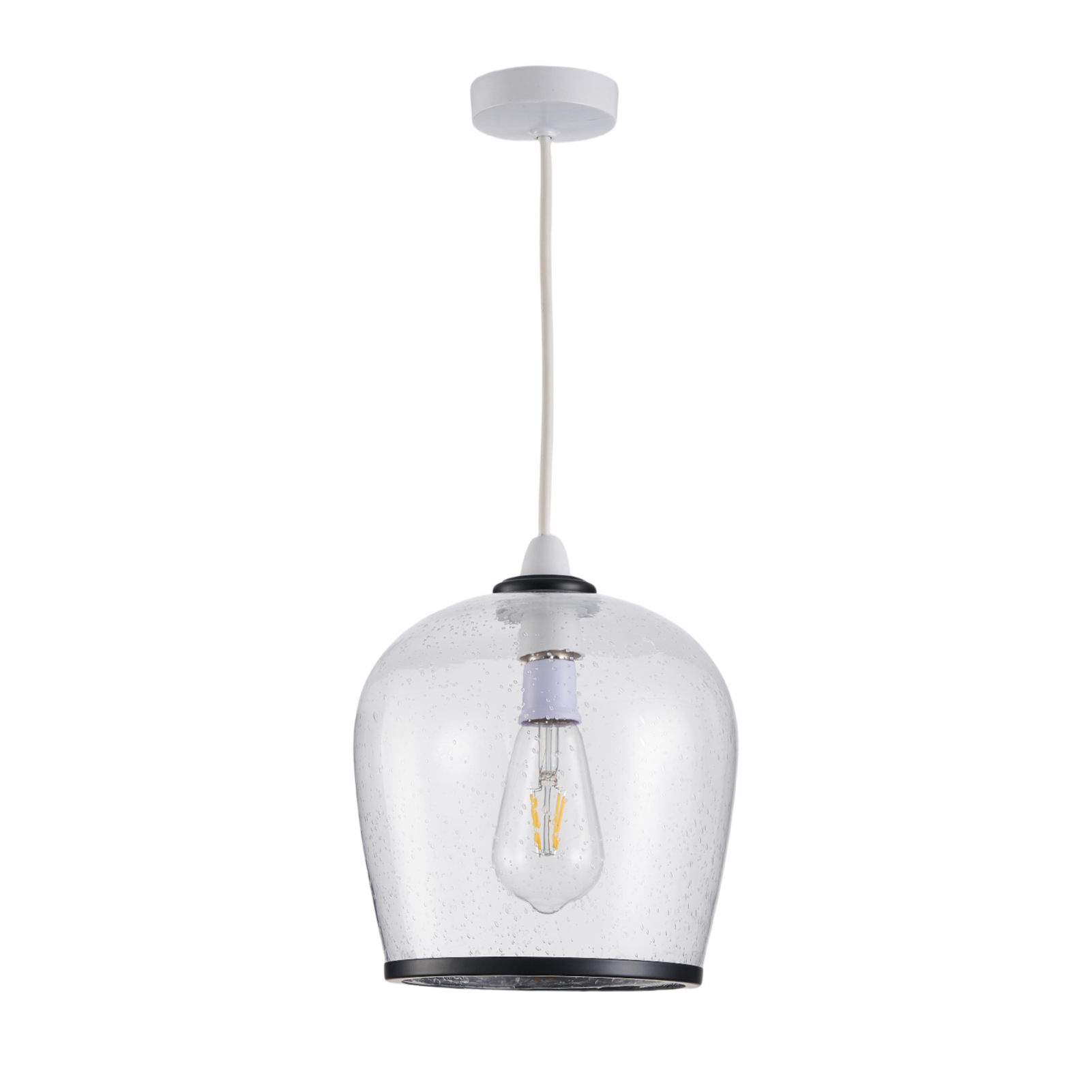 HARPER LIVING Easy Fit Pendant  Light Glass Shade with Bubbles, Matt Black Finish, E27/B22 Lamp Shade with Reducer Ring