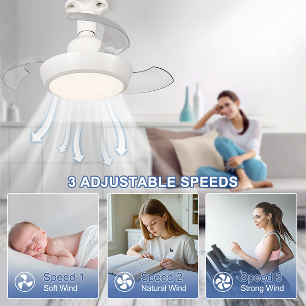 HARPER LIVING Ceiling Fans with Lights, E27 Screw in Fan Lamp with 3 Retractable Blades, 30W 1400LM Dimmable White