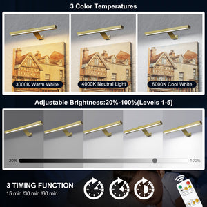 HARPER LIVING 2 Packs Picture lights Rechargeable Gold, Cordless Picture light Dimmable &amp; 3 Colour Temps