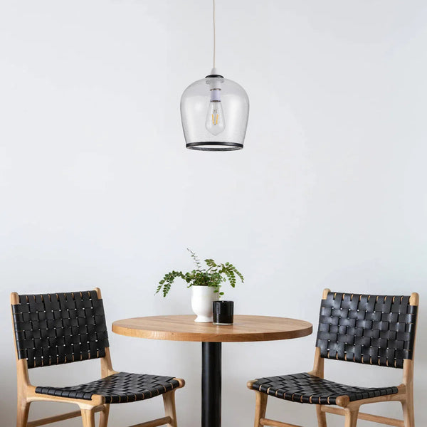 HARPER LIVING Easy Fit Pendant  Light Glass Shade with Bubbles, Matt Black Finish, E27/B22 Lamp Shade with Reducer Ring