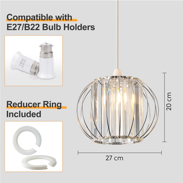 HARPER LIVING Easy Fit Shade, Chrome Ceiling Light Shade 27cm - Modern Lampshade for Bedroom, Kitchen, Living Room