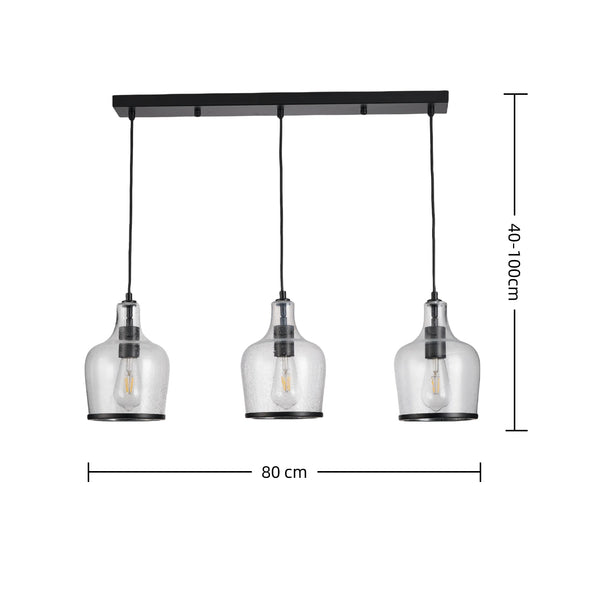 HARPER LIVING 3-Light Pendant Ceiling Light, Modern Matte Black Island Ceiling Light with Bubbles Glass Shades