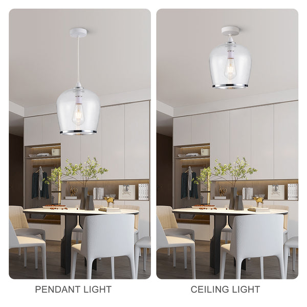 HARPER LIVING Easy Fit Pendant  Light Glass Shade with Bubbles, Polished Chrome Finish, E27/B22 Lamp Shade with Reducer Ring