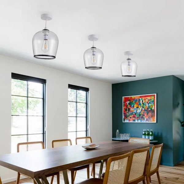 HARPER LIVING Easy Fit Pendant  Light Glass Shade with Bubbles, Matt Black Finish, E27/B22 Lamp Shade with Reducer Ring