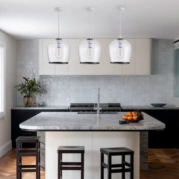 HARPER LIVING Easy Fit Pendant  Light Glass Shade with Bubbles, Matt Black Finish, E27/B22 Lamp Shade with Reducer Ring