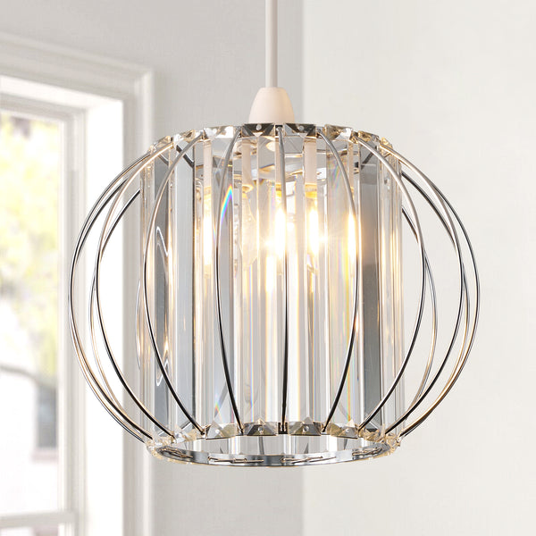 HARPER LIVING Easy Fit Shade, Chrome Ceiling Light Shade 27cm - Modern Lampshade for Bedroom, Kitchen, Living Room